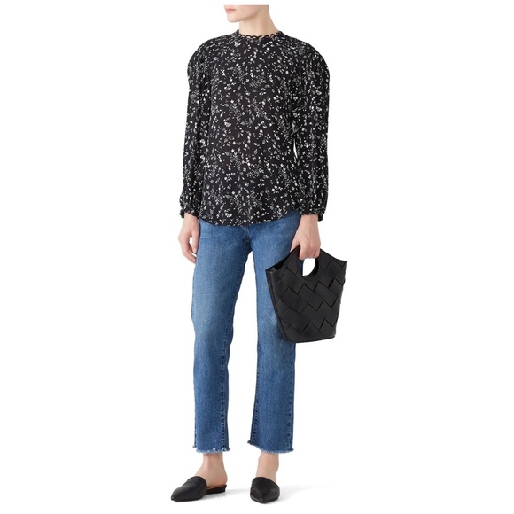 JOIE Lissane Top Puff Sleeves Floral Black & White Printed Crepe Size XS S or M - Picture 1 of 11
